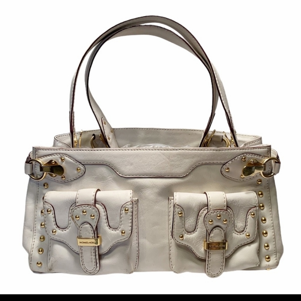 Michael Kors White Gold Studded Buckle Handbag